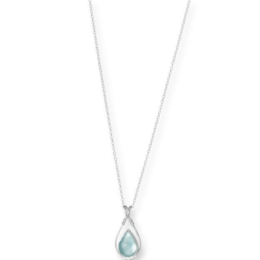 Trifari Vintage Pear-Cut Blue Topaz Tear Drop Stone Pendant Necklace